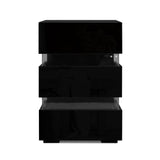 darrahopens Furniture > Bedroom Artiss Bedside Table Side Unit RGB LED Lamp 3 Drawers Nightstand Gloss Furniture Black