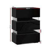 darrahopens Furniture > Bedroom Artiss Bedside Table Side Unit RGB LED Lamp 3 Drawers Nightstand Gloss Furniture Black
