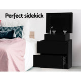 darrahopens Furniture > Bedroom Artiss Bedside Tables 2 Drawers Side Table Storage Nightstand Black Bedroom Wood