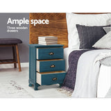 darrahopens Furniture > Bedroom Artiss Bedside Tables Drawers Side Table Cabinet Vintage Blue Storage Nightstand