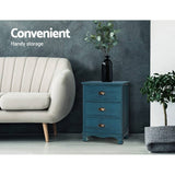 darrahopens Furniture > Bedroom Artiss Bedside Tables Drawers Side Table Cabinet Vintage Blue Storage Nightstand