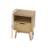 Darrahopens Furniture > Bedroom Artiss Bedside Tables Rattan Drawers Side Table Nightstand Storage Cabinet Wood