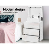 darrahopens Furniture > Bedroom Artiss Bedside Tables Side Table 3 Drawers RGB LED High Gloss Nightstand White