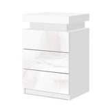 darrahopens Furniture > Bedroom Artiss Bedside Tables Side Table 3 Drawers RGB LED High Gloss Nightstand White