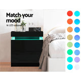 darrahopens Furniture > Bedroom Artiss Bedside Tables Side Table Drawers RGB LED High Gloss Nightstand Black