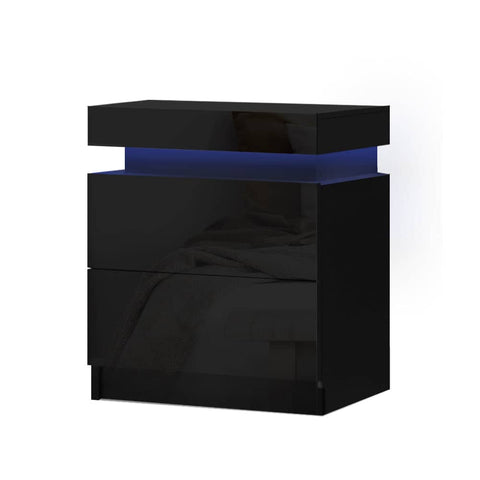 darrahopens Furniture > Bedroom Artiss Bedside Tables Side Table Drawers RGB LED High Gloss Nightstand Black