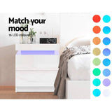 darrahopens Furniture > Bedroom Artiss Bedside Tables Side Table Drawers RGB LED High Gloss Nightstand White