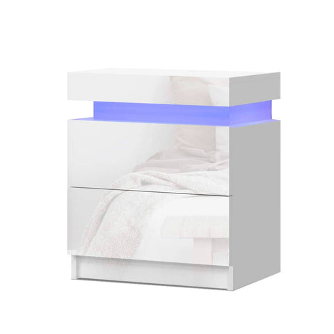 darrahopens Furniture > Bedroom Artiss Bedside Tables Side Table Drawers RGB LED High Gloss Nightstand White