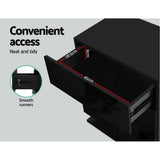 darrahopens Furniture > Bedroom Artiss Bedside Tables Side Table RGB LED Lamp 3 Drawers Nightstand Gloss Black