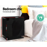 darrahopens Furniture > Bedroom Artiss Bedside Tables Side Table RGB LED Lamp 3 Drawers Nightstand Gloss Black