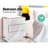 darrahopens Furniture > Bedroom Artiss Bedside Tables Side Table RGB LED Lamp 3 Drawers Nightstand Gloss White