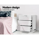 darrahopens Furniture > Bedroom Artiss Bedside Tables Side Table RGB LED Lamp 3 Drawers Nightstand Gloss White
