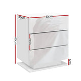 darrahopens Furniture > Bedroom Artiss Bedside Tables Side Table RGB LED Lamp 3 Drawers Nightstand Gloss White