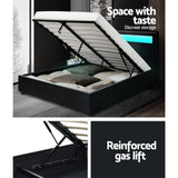 darrahopens Furniture > Bedroom Artiss Cole LED Bed Frame PU Leather Gas Lift Storage - Black Double
