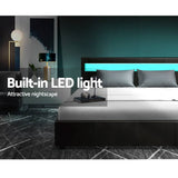 darrahopens Furniture > Bedroom Artiss Cole LED Bed Frame PU Leather Gas Lift Storage - Black Double