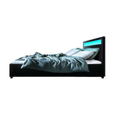 darrahopens Furniture > Bedroom Artiss Cole LED Bed Frame PU Leather Gas Lift Storage - Black Double