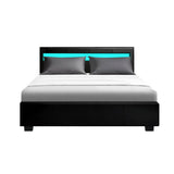 darrahopens Furniture > Bedroom Artiss Cole LED Bed Frame PU Leather Gas Lift Storage - Black Double