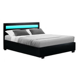 darrahopens Furniture > Bedroom Artiss Cole LED Bed Frame PU Leather Gas Lift Storage - Black Double