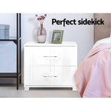 darrahopens Furniture > Bedroom Artiss High Gloss Two Drawers Bedside Table - White