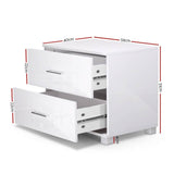 darrahopens Furniture > Bedroom Artiss High Gloss Two Drawers Bedside Table - White