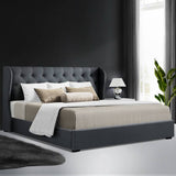 darrahopens Furniture > Bedroom Artiss Issa Bed Frame Fabric Gas Lift Storage - Charcoal King