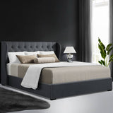 darrahopens Furniture > Bedroom Artiss Issa Bed Frame Fabric Gas Lift Storage - Charcoal Queen