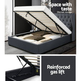 darrahopens Furniture > Bedroom Artiss Issa Bed Frame Fabric Gas Lift Storage - Charcoal Queen