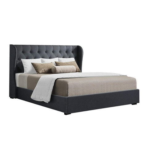 darrahopens Furniture > Bedroom Artiss Issa Bed Frame Fabric Gas Lift Storage - Charcoal Queen