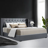 darrahopens Furniture > Bedroom Artiss Issa Bed Frame Fabric Gas Lift Storage - Grey King