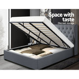 darrahopens Furniture > Bedroom Artiss Issa Bed Frame Fabric Gas Lift Storage - Grey King