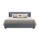 darrahopens Furniture > Bedroom Artiss Issa Bed Frame Fabric Gas Lift Storage - Grey King