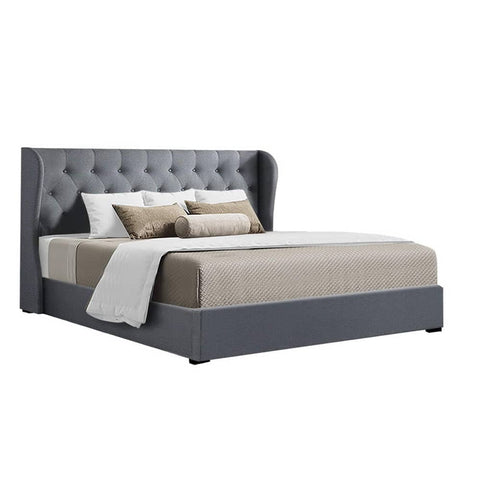 darrahopens Furniture > Bedroom Artiss Issa Bed Frame Fabric Gas Lift Storage - Grey King