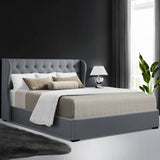 darrahopens Furniture > Bedroom Artiss Issa Bed Frame Fabric Gas Lift Storage - Grey Queen