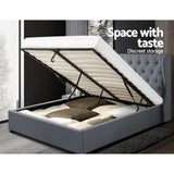 darrahopens Furniture > Bedroom Artiss Issa Bed Frame Fabric Gas Lift Storage - Grey Queen