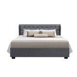darrahopens Furniture > Bedroom Artiss Issa Bed Frame Fabric Gas Lift Storage - Grey Queen