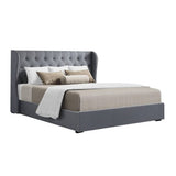 darrahopens Furniture > Bedroom Artiss Issa Bed Frame Fabric Gas Lift Storage - Grey Queen