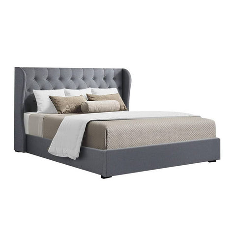 darrahopens Furniture > Bedroom Artiss Issa Bed Frame Fabric Gas Lift Storage - Grey Queen