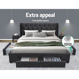 darrahopens Furniture > Bedroom Artiss Mila Bed Frame Storage Drawers Fabric - Charcoal King