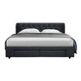 darrahopens Furniture > Bedroom Artiss Mila Bed Frame Storage Drawers Fabric - Charcoal King