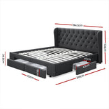 darrahopens Furniture > Bedroom Artiss Mila Bed Frame Storage Drawers Fabric - Charcoal King