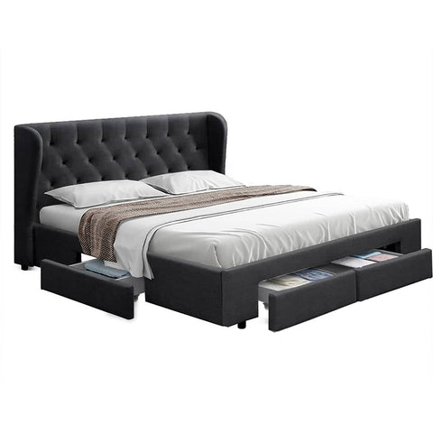 darrahopens Furniture > Bedroom Artiss Mila Bed Frame Storage Drawers Fabric - Charcoal King