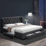 darrahopens Furniture > Bedroom Artiss Mila Bed Frame Storage Drawers Fabric - Charcoal Queen