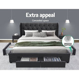 darrahopens Furniture > Bedroom Artiss Mila Bed Frame Storage Drawers Fabric - Charcoal Queen