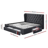 darrahopens Furniture > Bedroom Artiss Mila Bed Frame Storage Drawers Fabric - Charcoal Queen