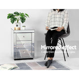 darrahopens Furniture > Bedroom Artiss Mirrored Bedside Table Drawers Furniture Mirror Glass Presia Silver