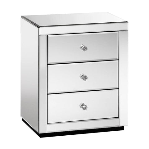 darrahopens Furniture > Bedroom Artiss Mirrored Bedside Table Drawers Furniture Mirror Glass Presia Silver
