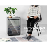 darrahopens Furniture > Bedroom Artiss Mirrored Bedside table Drawers Furniture Mirror Glass Presia Smoky Grey