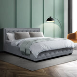 darrahopens Furniture > Bedroom Artiss Tiyo Bed Frame Fabric Gas Lift Storage - Grey Queen