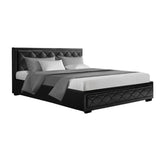 darrahopens Furniture > Bedroom Artiss Tiyo Bed Frame PU Leather Gas Lift Storage - Black Queen