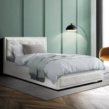 darrahopens Furniture > Bedroom Artiss Tiyo Bed Frame PU Leather Gas Lift Storage - White King Single
